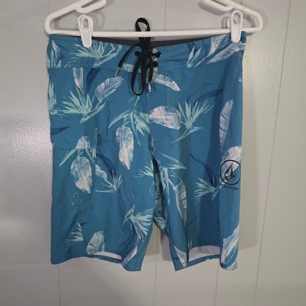 Volcom Board Shorts Mens‎ 29 Blue Tropical Bird of Paradise Palm Swim Trunks